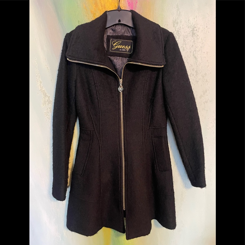 Guess Black polyester and wool coat